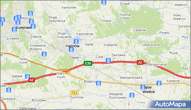 mapa Cisie gmina Halinów, Cisie gmina Halinów na mapie Targeo