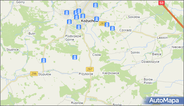 mapa Cisów gmina Kożuchów, Cisów gmina Kożuchów na mapie Targeo
