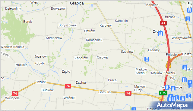 mapa Cisowa gmina Grabica, Cisowa gmina Grabica na mapie Targeo