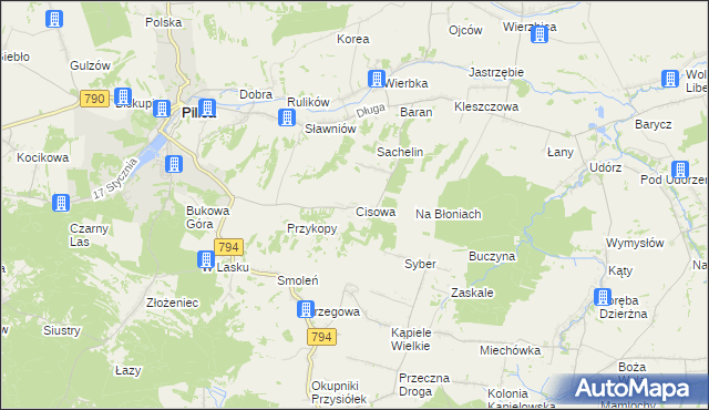 mapa Cisowa gmina Pilica, Cisowa gmina Pilica na mapie Targeo