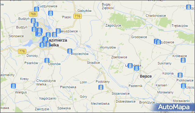 mapa Cło gmina Kazimierza Wielka, Cło gmina Kazimierza Wielka na mapie Targeo