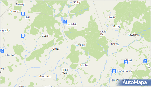 mapa Cwaliny gmina Biała Piska, Cwaliny gmina Biała Piska na mapie Targeo