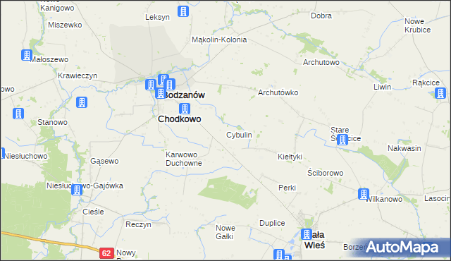 mapa Cybulin gmina Bodzanów, Cybulin gmina Bodzanów na mapie Targeo