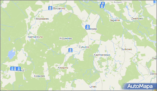 mapa Cybulino gmina Barwice, Cybulino gmina Barwice na mapie Targeo