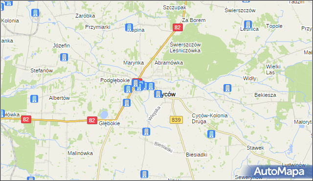 mapa Cyców, Cyców na mapie Targeo