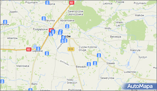 mapa Cyców-Kolonia Druga, Cyców-Kolonia Druga na mapie Targeo