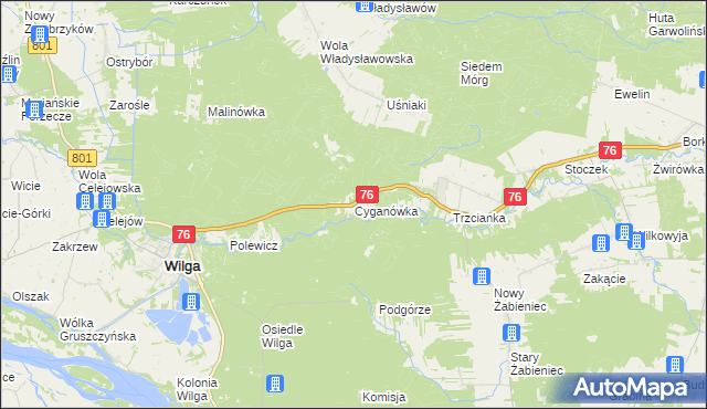 mapa Cyganówka gmina Wilga, Cyganówka gmina Wilga na mapie Targeo