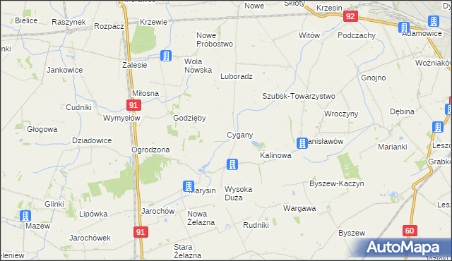 mapa Cygany gmina Krośniewice, Cygany gmina Krośniewice na mapie Targeo