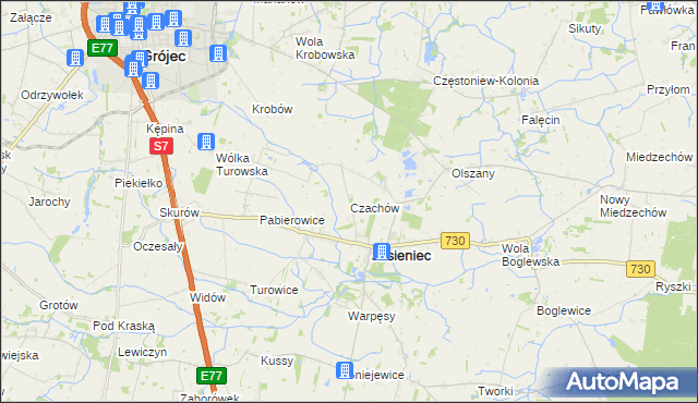 mapa Czachów gmina Jasieniec, Czachów gmina Jasieniec na mapie Targeo