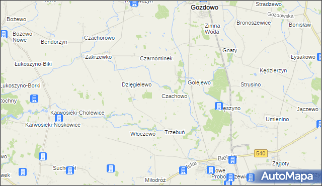 mapa Czachowo gmina Gozdowo, Czachowo gmina Gozdowo na mapie Targeo