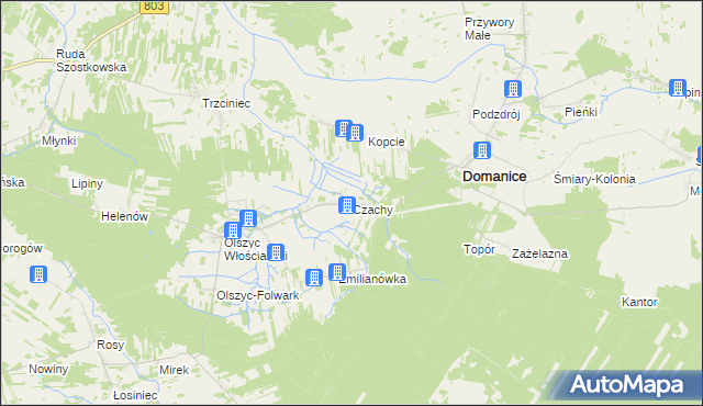 mapa Czachy gmina Domanice, Czachy gmina Domanice na mapie Targeo