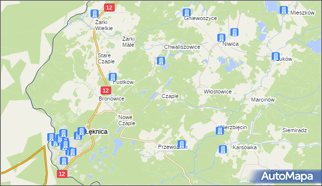 mapa Czaple gmina Trzebiel, Czaple gmina Trzebiel na mapie Targeo