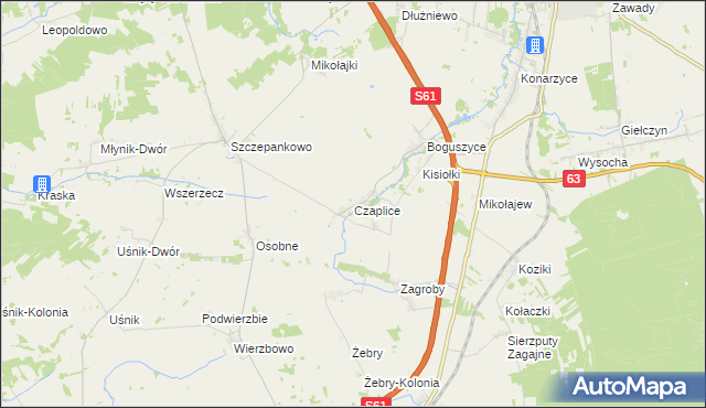 mapa Czaplice gmina Łomża, Czaplice gmina Łomża na mapie Targeo