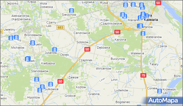 mapa Czaplin gmina Góra Kalwaria, Czaplin gmina Góra Kalwaria na mapie Targeo