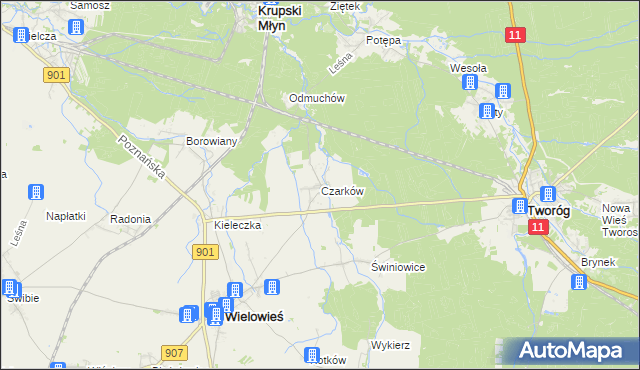 mapa Czarków gmina Wielowieś, Czarków gmina Wielowieś na mapie Targeo