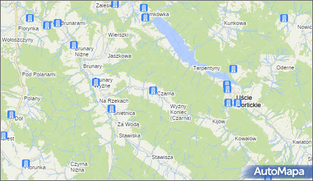 mapa Czarna gmina Uście Gorlickie, Czarna gmina Uście Gorlickie na mapie Targeo