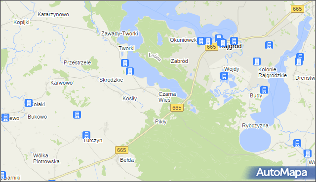 mapa Czarna Wieś gmina Rajgród, Czarna Wieś gmina Rajgród na mapie Targeo