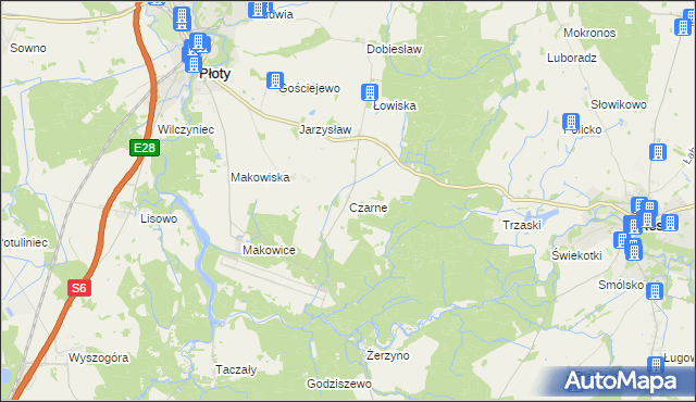 mapa Czarne gmina Płoty, Czarne gmina Płoty na mapie Targeo