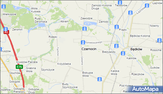 mapa Czarnocin powiat piotrkowski, Czarnocin powiat piotrkowski na mapie Targeo