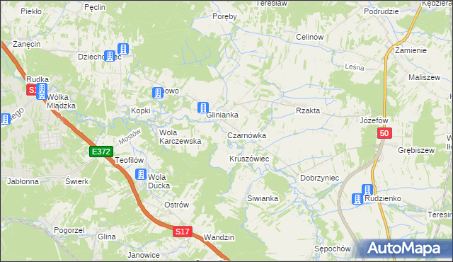 mapa Czarnówka gmina Wiązowna, Czarnówka gmina Wiązowna na mapie Targeo