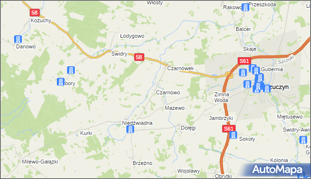 mapa Czarnowo gmina Szczuczyn, Czarnowo gmina Szczuczyn na mapie Targeo