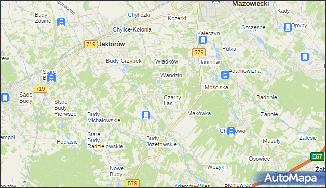 mapa Czarny Las gmina Grodzisk Mazowiecki, Czarny Las gmina Grodzisk Mazowiecki na mapie Targeo