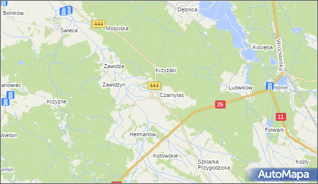 mapa Czarnylas gmina Przygodzice, Czarnylas gmina Przygodzice na mapie Targeo
