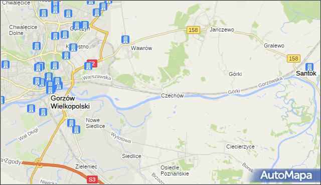 mapa Czechów gmina Santok, Czechów gmina Santok na mapie Targeo
