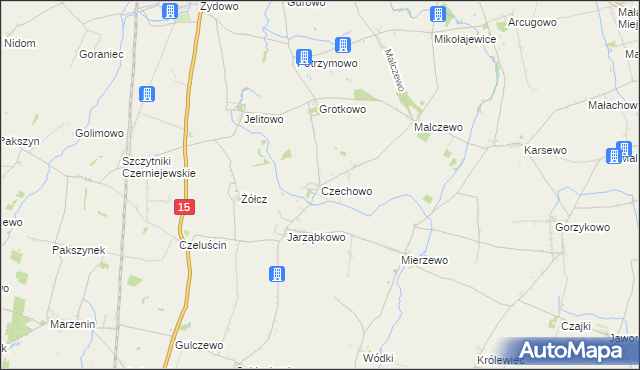 mapa Czechowo gmina Niechanowo, Czechowo gmina Niechanowo na mapie Targeo