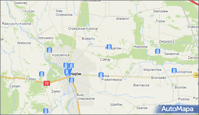 mapa Czekaj gmina Uniejów, Czekaj gmina Uniejów na mapie Targeo