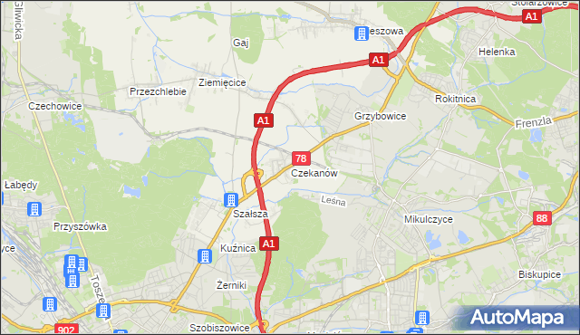 mapa Czekanów gmina Zbrosławice, Czekanów gmina Zbrosławice na mapie Targeo