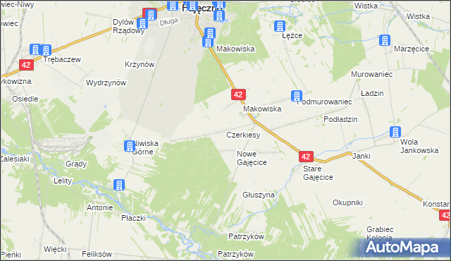 mapa Czerkiesy gmina Pajęczno, Czerkiesy gmina Pajęczno na mapie Targeo