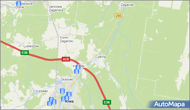 mapa Czerna gmina Iłowa, Czerna gmina Iłowa na mapie Targeo