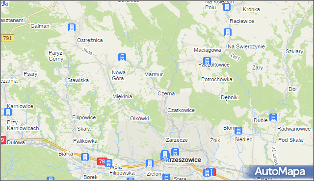 mapa Czerna gmina Krzeszowice, Czerna gmina Krzeszowice na mapie Targeo