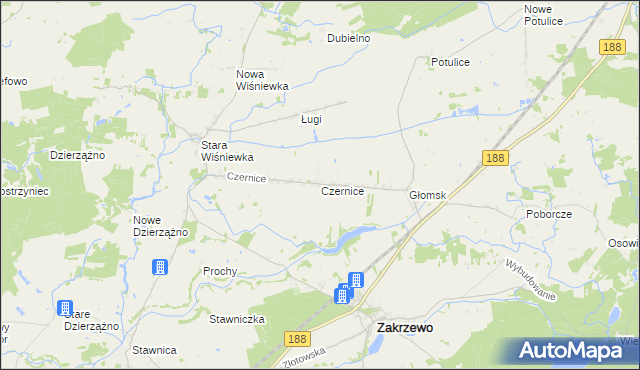 mapa Czernice gmina Zakrzewo, Czernice gmina Zakrzewo na mapie Targeo