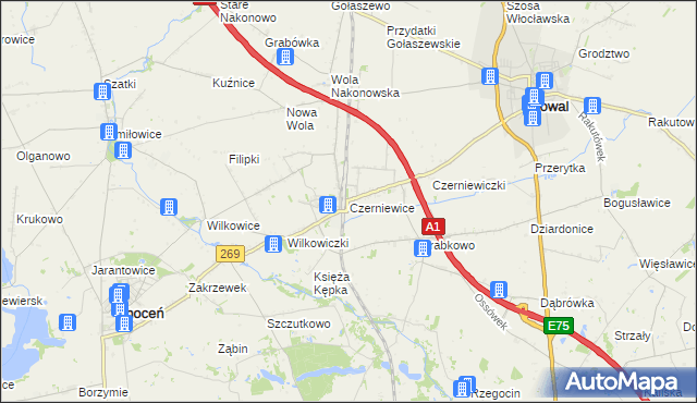 mapa Czerniewice gmina Choceń, Czerniewice gmina Choceń na mapie Targeo