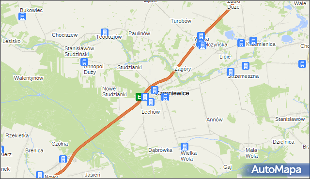 mapa Czerniewice powiat tomaszowski, Czerniewice powiat tomaszowski na mapie Targeo