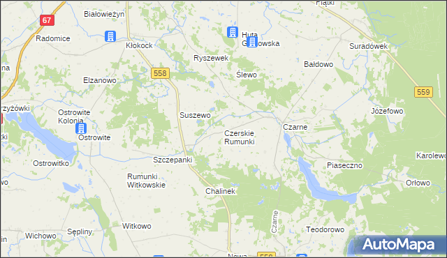 mapa Czerskie Rumunki, Czerskie Rumunki na mapie Targeo