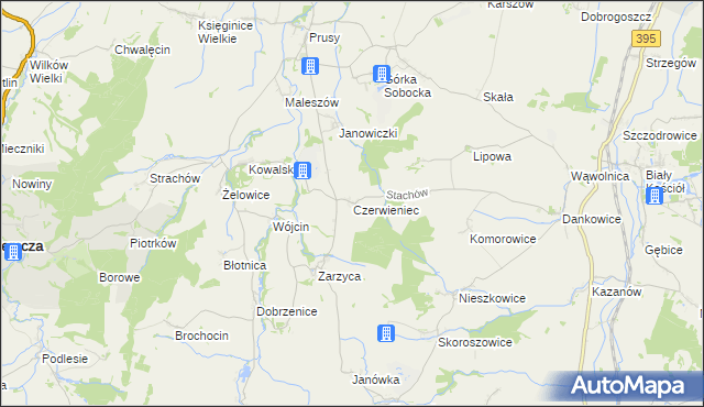 mapa Czerwieniec gmina Kondratowice, Czerwieniec gmina Kondratowice na mapie Targeo