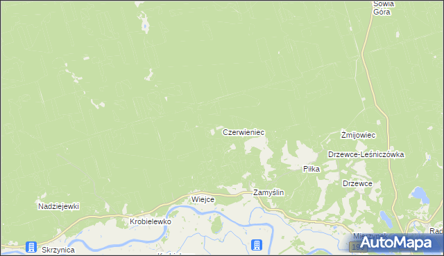 mapa Czerwieniec gmina Skwierzyna, Czerwieniec gmina Skwierzyna na mapie Targeo