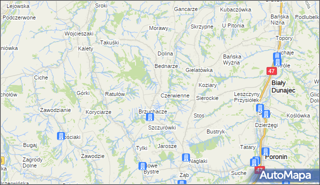mapa Czerwienne, Czerwienne na mapie Targeo