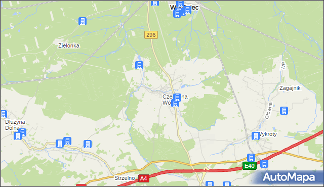 mapa Czerwona Woda gmina Węgliniec, Czerwona Woda gmina Węgliniec na mapie Targeo