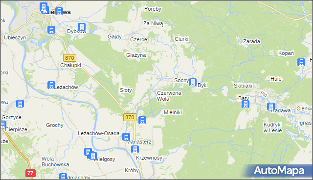 mapa Czerwona Wola gmina Sieniawa, Czerwona Wola gmina Sieniawa na mapie Targeo