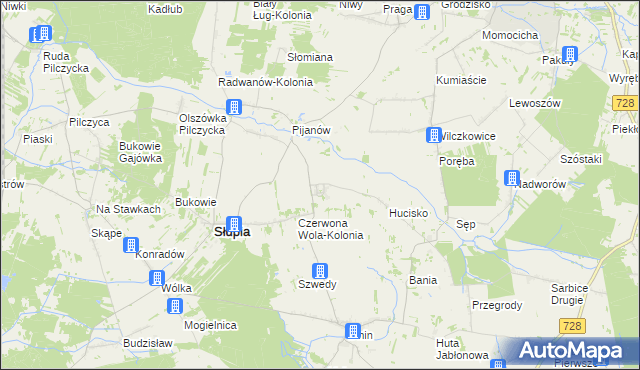 mapa Czerwona Wola gmina Słupia Konecka, Czerwona Wola gmina Słupia Konecka na mapie Targeo