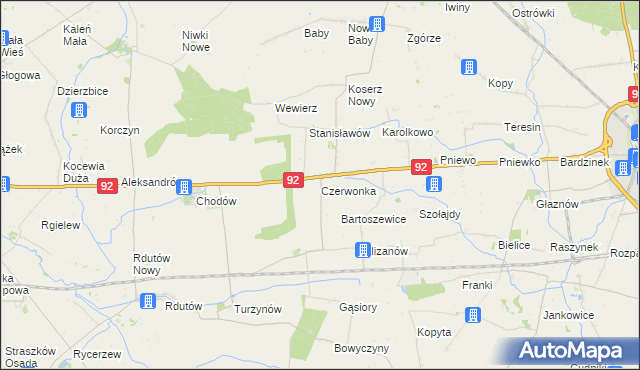 mapa Czerwonka gmina Chodów, Czerwonka gmina Chodów na mapie Targeo