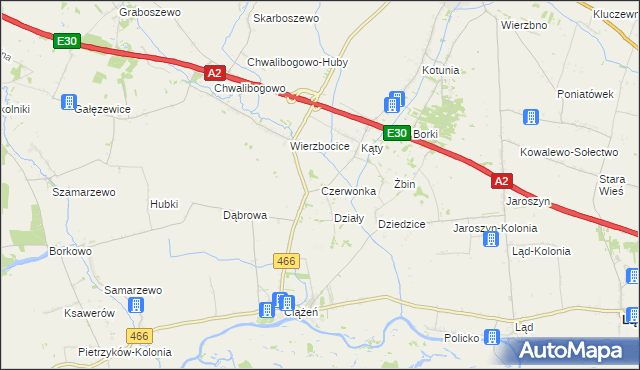 mapa Czerwonka gmina Słupca, Czerwonka gmina Słupca na mapie Targeo