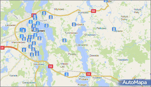 mapa Czerwonki gmina Mrągowo, Czerwonki gmina Mrągowo na mapie Targeo