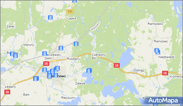 mapa Czerwony Bór gmina Barczewo, Czerwony Bór gmina Barczewo na mapie Targeo