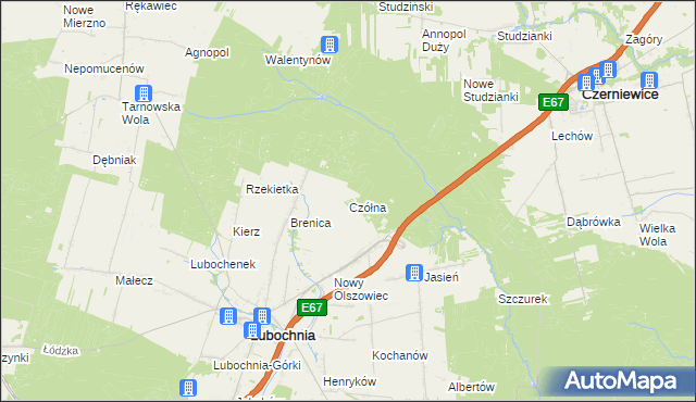 mapa Czółna gmina Lubochnia, Czółna gmina Lubochnia na mapie Targeo