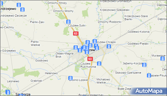 mapa Czyżew powiat wysokomazowiecki, Czyżew powiat wysokomazowiecki na mapie Targeo
